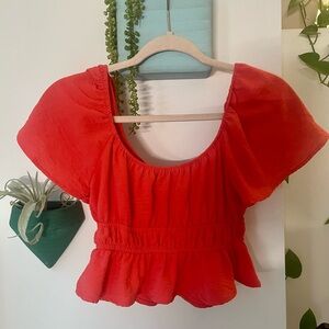 Bright Red/Coral Crop Blouse